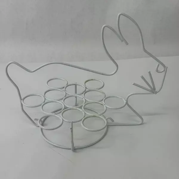 White Coated Wire Bunny Rabbit Egg Holder Easter Centerpiece