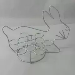 White Coated Wire Bunny Rabbit Egg Holder Easter Centerpiece