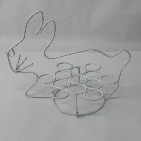 White Coated Wire Bunny Rabbit Egg Holder Easter Centerpiece