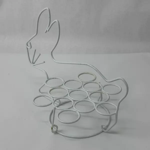 White Coated Wire Bunny Rabbit Egg Holder Easter Centerpiece