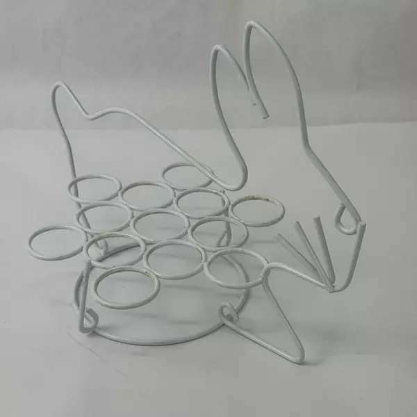 White Coated Wire Bunny Rabbit Egg Holder Easter Centerpiece