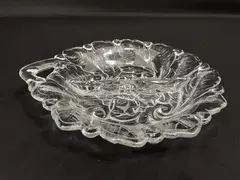 Embossed Flower Divided Glass Bowl with Handle - 2 Sections, 8" Long