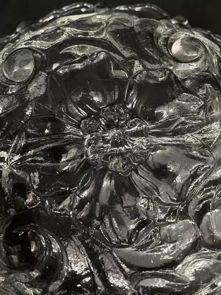 Embossed Flower Divided Glass Bowl with Handle - 2 Sections, 8" Long