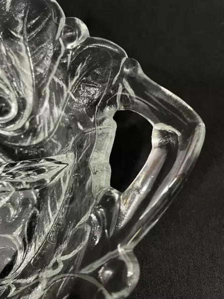 Embossed Flower Divided Glass Bowl with Handle - 2 Sections, 8" Long