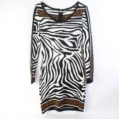 Tricotto Zebra and Leopard Print Knee-Length Knit Dress Flawed Size Small