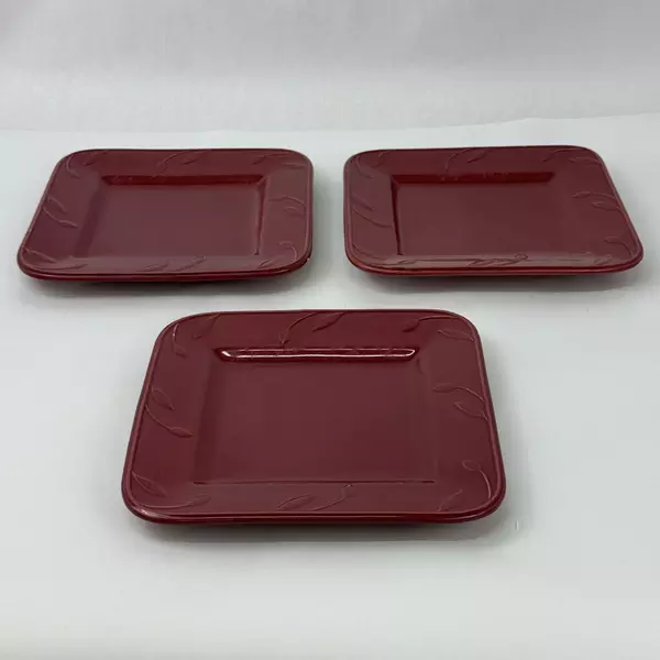 3 Signature Debbie Segura Sorrento Burgundy Square Salad Plates