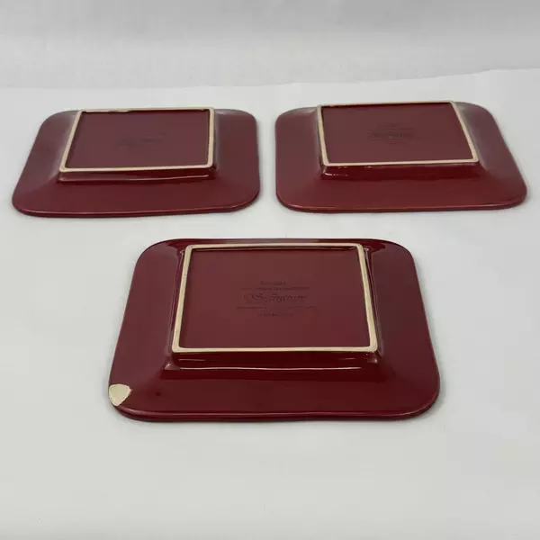 3 Signature Debbie Segura Sorrento Burgundy Square Salad Plates