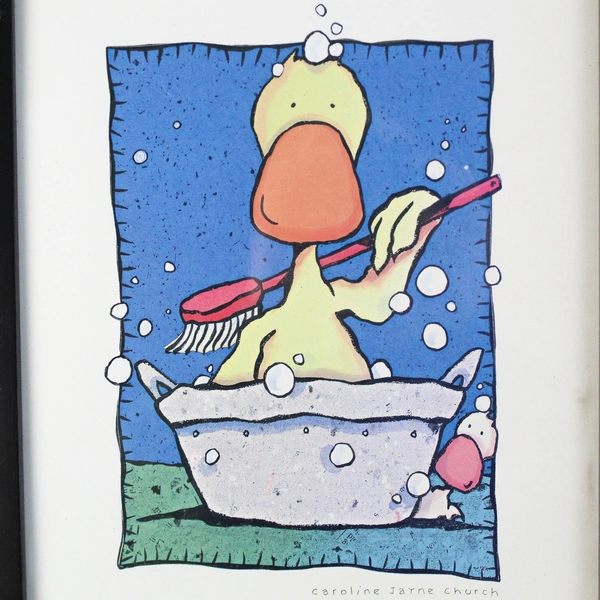 Lot of 2 Framed Prints by Caroline Jayne Church Bathroom Animal Illustrations