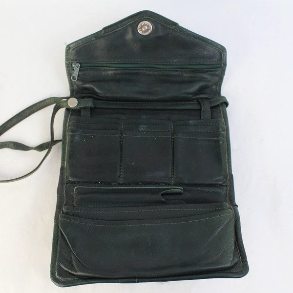 Unbranded Small Green Leather Shoulder Bag Purse Flawed