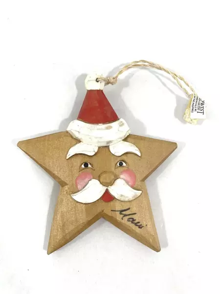 Lot of 2 Maui Christmas Ornaments Wood Star & Bamboo Fan Decor 1995