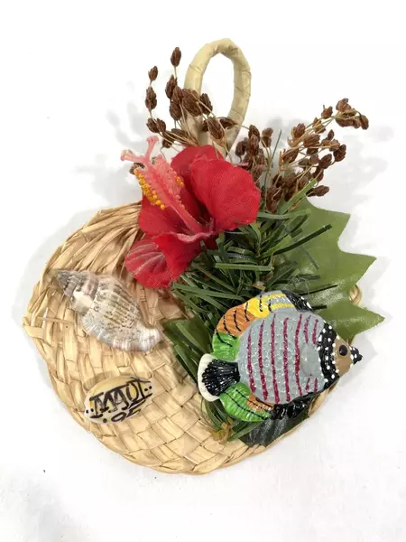 Lot of 2 Maui Christmas Ornaments Wood Star & Bamboo Fan Decor 1995