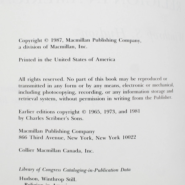 Religion in America by Winthrop Hudson 1987 Paperback 4th Edition