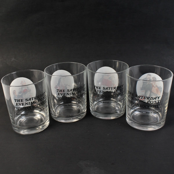Set of 4 Vintage Norman Rockwell Saturday Evening Post Covers Drink Glasses 