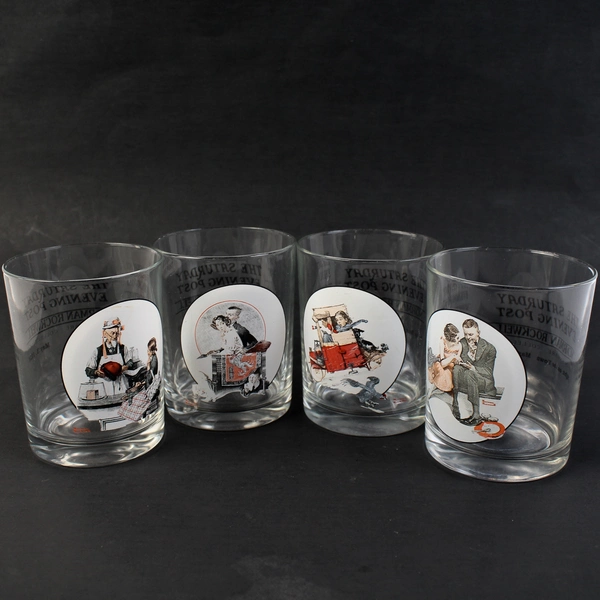 Set of 4 Vintage Norman Rockwell Saturday Evening Post Covers Drink Glasses 