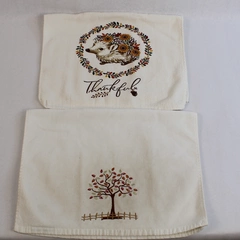 Lot of 2 Vintage Thanksgiving Hand Towels Kasa Fina Big Lots Hedgehog & Tree