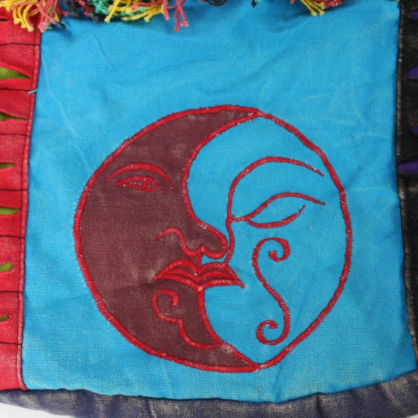 Bohemian Sun Moon Celestial Embroidery Eclectic Patchwork Crossbody Shoulder Bag