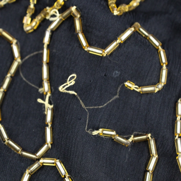 VTG Erica Louis Beaded Sequin Dress Black Gold Butterfly Design Women's L Flawed