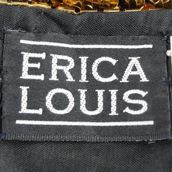 VTG Erica Louis Beaded Sequin Dress Black Gold Butterfly Design Women's L Flawed