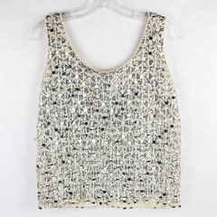 Vintage Sleeveless Beaded Top With Silver Sequin Fringe Women's Size 36 Flawed