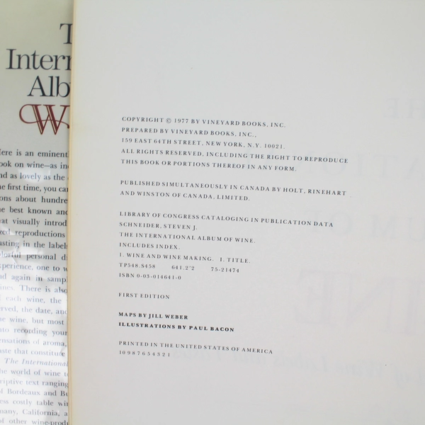 The International Album Of Wine by Steven J Schneider 1977 Hardcover Dust Jacket