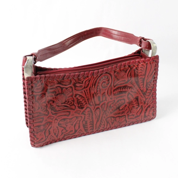 M.C. Mark Chantal Red Embossed Leather Shoulder Bag Purse Flawed