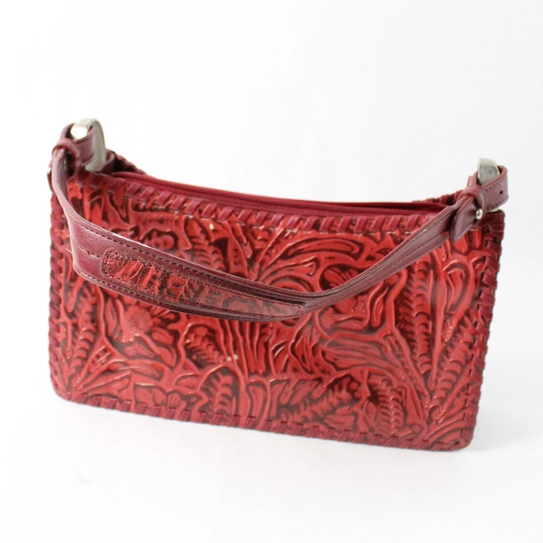 M.C. Mark Chantal Red Embossed Leather Shoulder Bag Purse Flawed