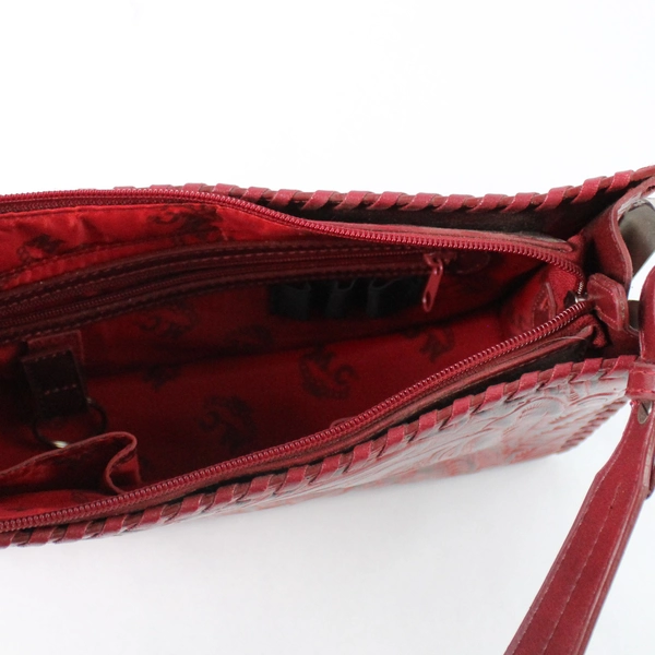 M.C. Mark Chantal Red Embossed Leather Shoulder Bag Purse Flawed