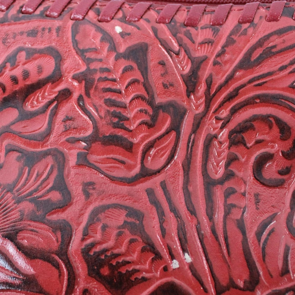 M.C. Mark Chantal Red Embossed Leather Shoulder Bag Purse Flawed