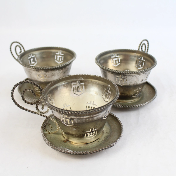 3 Studio Silversmiths Silverplated Tea Cup Candle Holders Dreidel Cutout Design