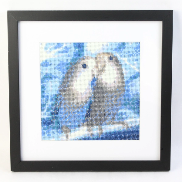 Framed Completed Parakeet Diamond Art Painting 12 x12 Inch