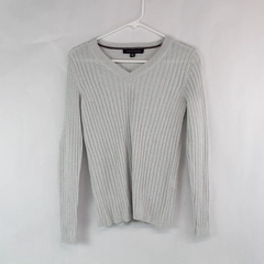 Tommy Hilfiger V-Neck Pullover Sweater Metallic Silver Gray Size S/P Pre-Owned