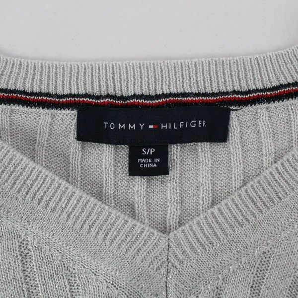 Tommy Hilfiger V-Neck Pullover Sweater Metallic Silver Gray Size S/P Pre-Owned