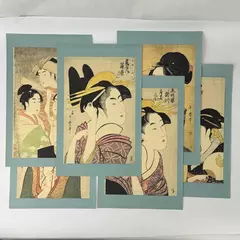 Six Vintage Kitagawa Utamaro Japanese Woodblock Geisha Prints 14 x 9.5 Inch