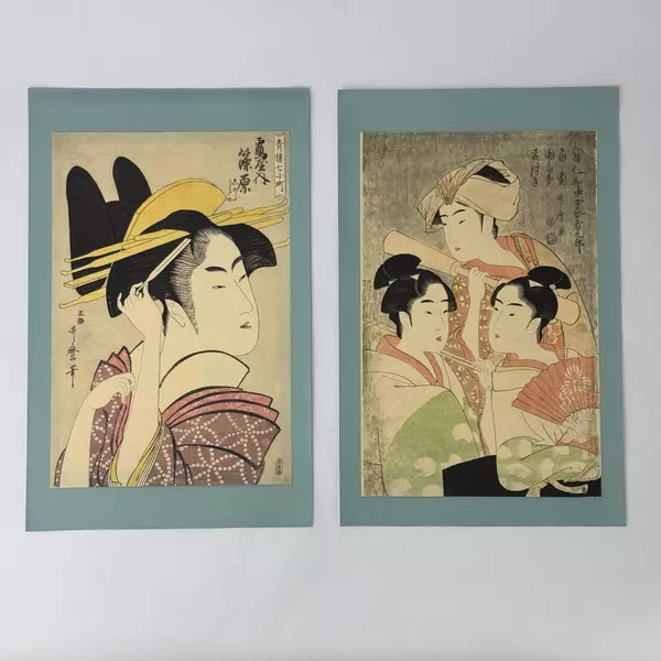 Six Vintage Kitagawa Utamaro Japanese Woodblock Geisha Prints 14 x 9.5 Inch