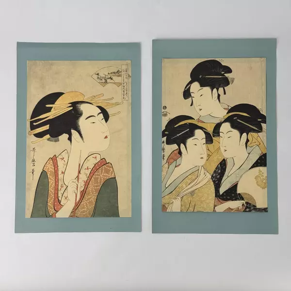 Six Vintage Kitagawa Utamaro Japanese Woodblock Geisha Prints 14 x 9.5 Inch