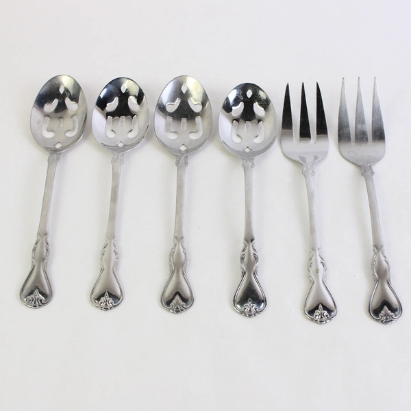 Lot of 6 Cambridge Flatware Jessica (Stainless) 4 Serving Spoons & 2 Forks