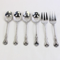 Lot of 6 Cambridge Flatware Jessica (Stainless) 4 Serving Spoons & 2 Forks