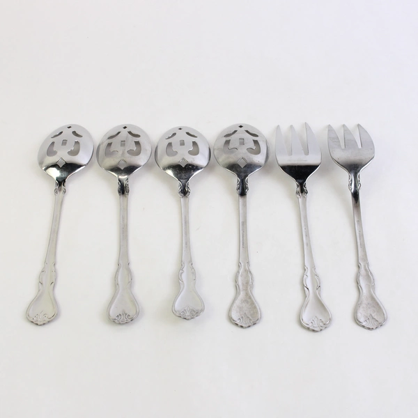 Lot of 6 Cambridge Flatware Jessica (Stainless) 4 Serving Spoons & 2 Forks