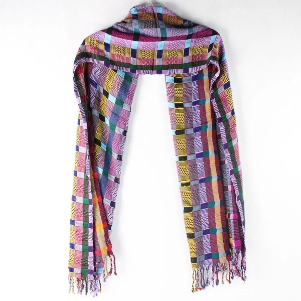 Multicolor Checkered Knit Scarf With Fringe Fashion Accessory