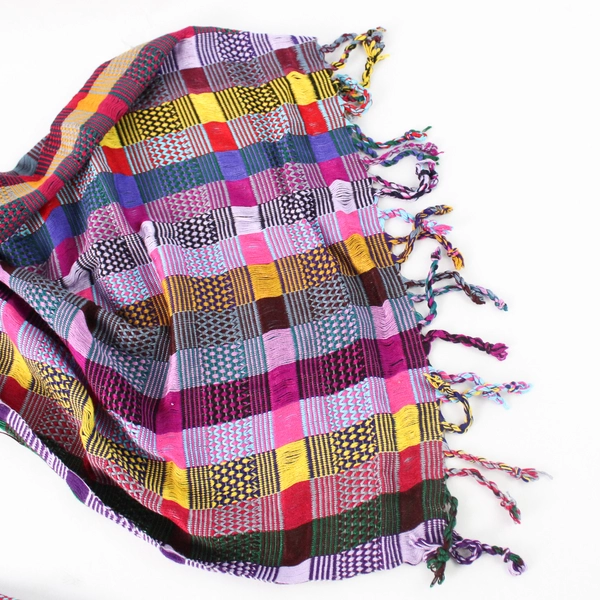 Multicolor Checkered Knit Scarf With Fringe Fashion Accessory