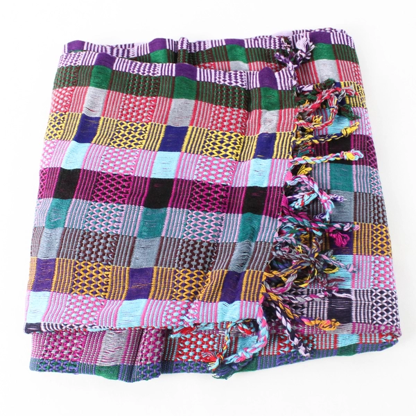 Multicolor Checkered Knit Scarf With Fringe Fashion Accessory