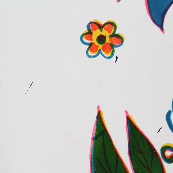 Vintage MCM Hand Painted Round Lacquer Platter Floral Pattern 13.5 Inch