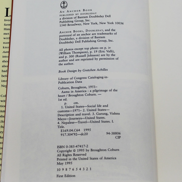 Aama in America A Pilgrimage of the Heart by Broughton Coburn 1995 HC