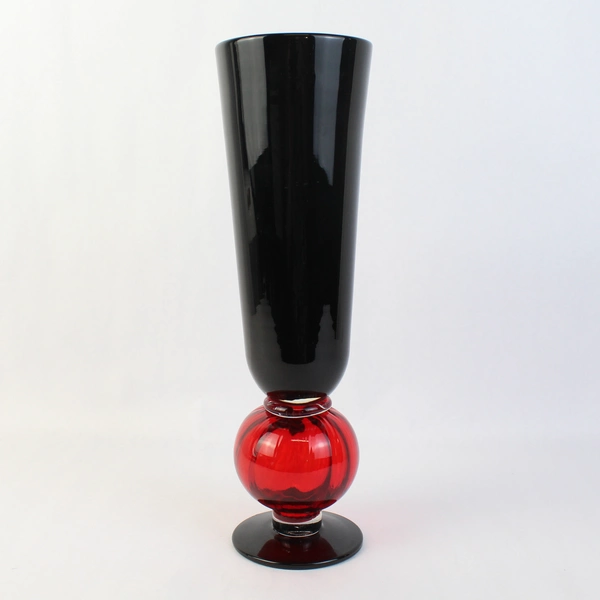 3 Section Hand Blown Two Tone Ruby Red Glass Vase 15"