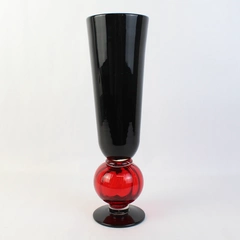 3 Section Hand Blown Two Tone Ruby Red Glass Vase 15"