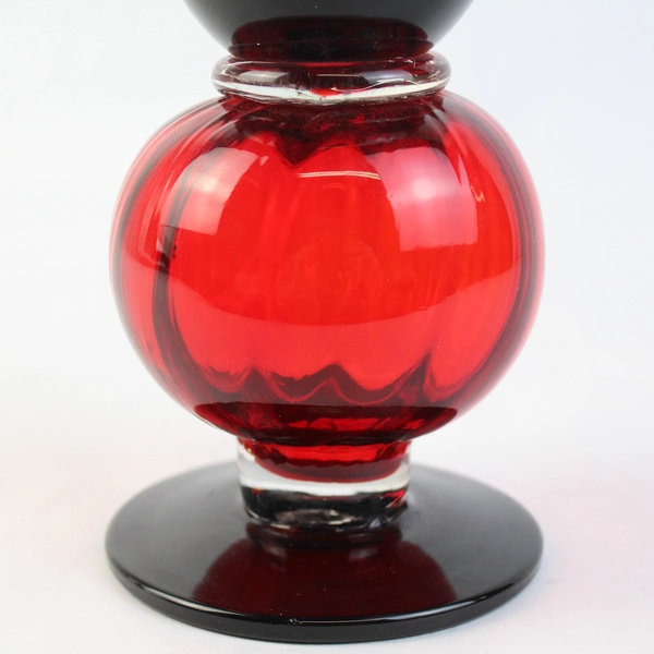 3 Section Hand Blown Two Tone Ruby Red Glass Vase 15"
