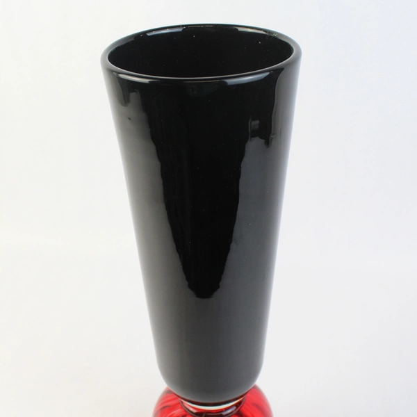 3 Section Hand Blown Two Tone Ruby Red Glass Vase 15"