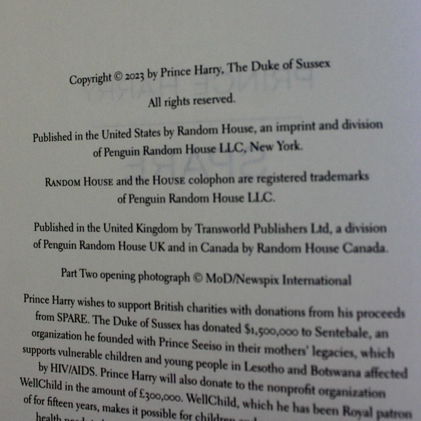 Spare by Prince Harry The Duke of Sussex 2023 Hardcover Dust Jacket