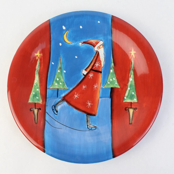 Certified International Christmas Plate Jan Pashley Ice Skating Santa   