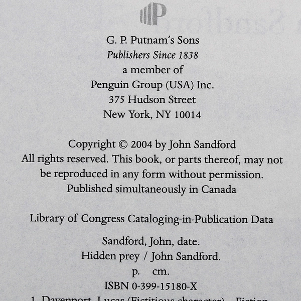 Vintage Hidden Prey by John Sandford Prey Series 2004 Hardcover Dust Jacket